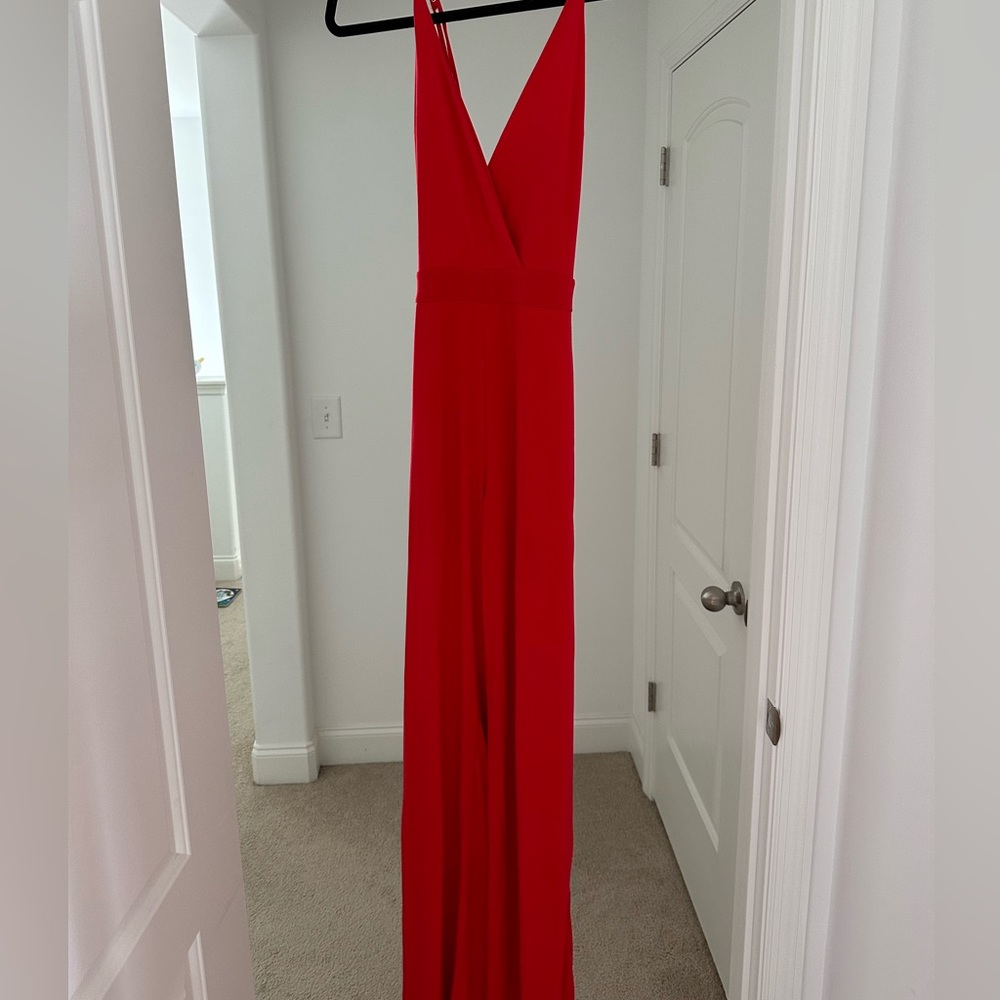 Red spaghetti strap jumpsuit
